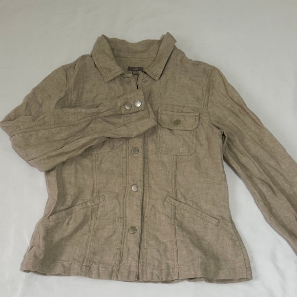 J Jill‎ Linen Blend Button Front Cropped Utility Jacket Beige Size Small - Picture 2 of 12